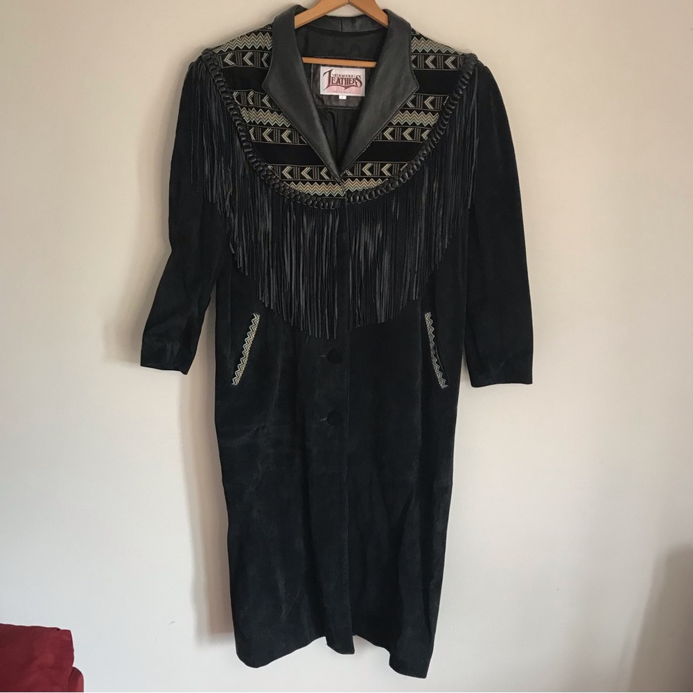 Vintage Diamond Leather Fringe Coat